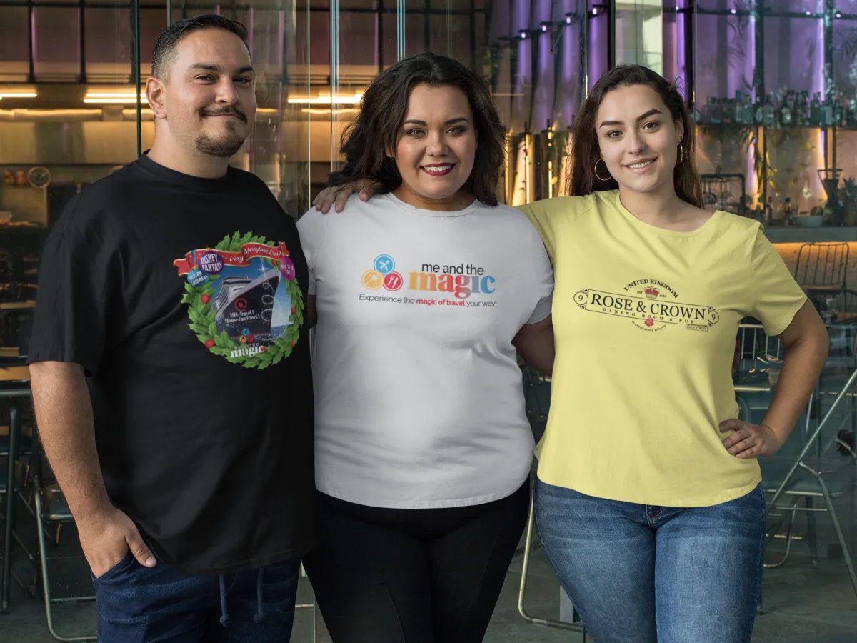 one man two women wearing disney shirts