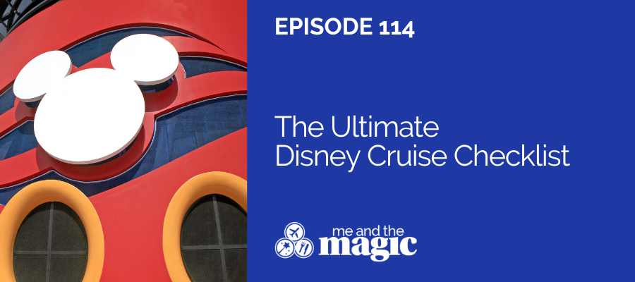 The Disney cruise smokestack with the Episode 114 title and description