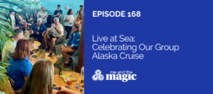 Me and the Magic podcast recording live on the Celebrity Edge with our group on Alaska cruise